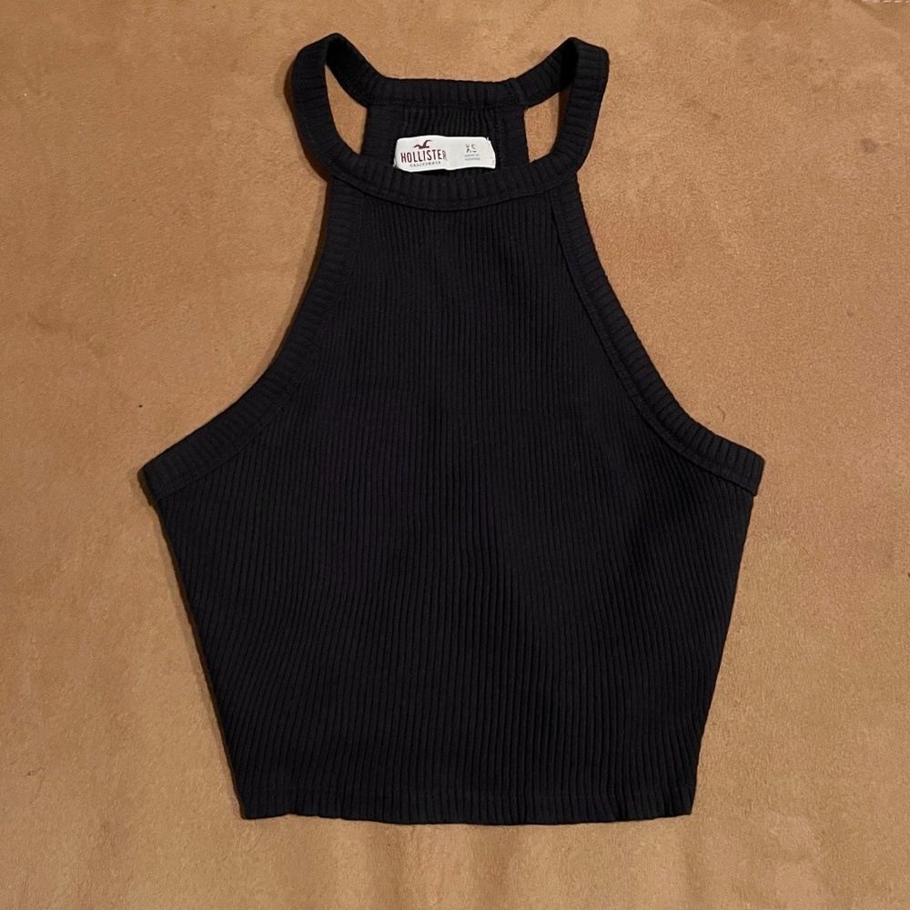 Hollister Cropped Halter Tank Black Like New